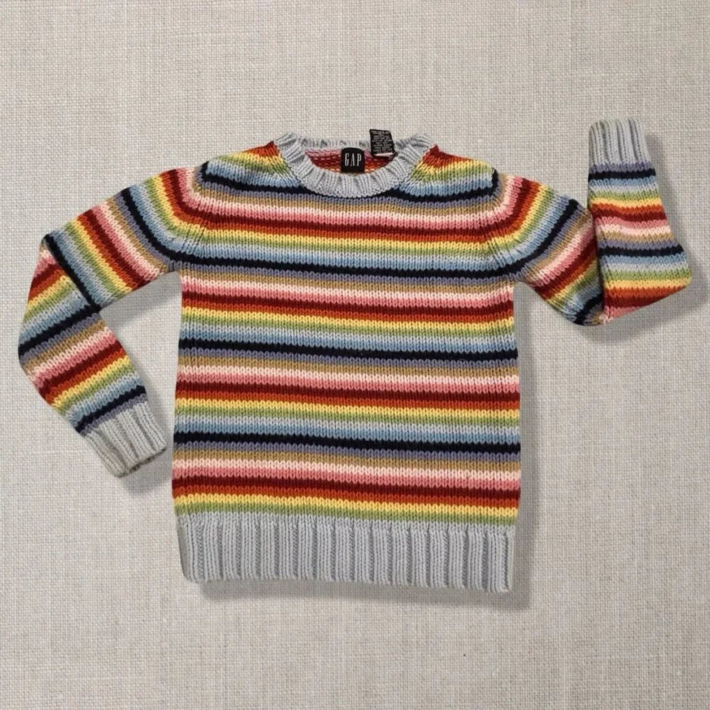 GAP Kids Vintage 90s Rainbow Stripe Knit Sweater Wool Blend Girls 5-6